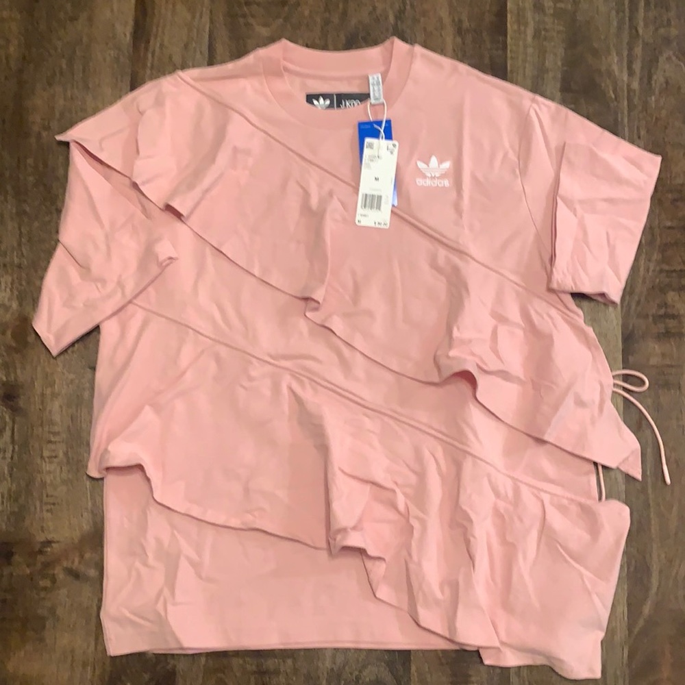 adidas Pink Ruffle Short Sleeve Top